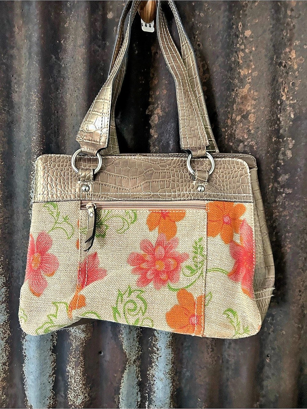 First Issue “Liz Claiborne Company” Floral Shoulder Bag in Beige & Pink